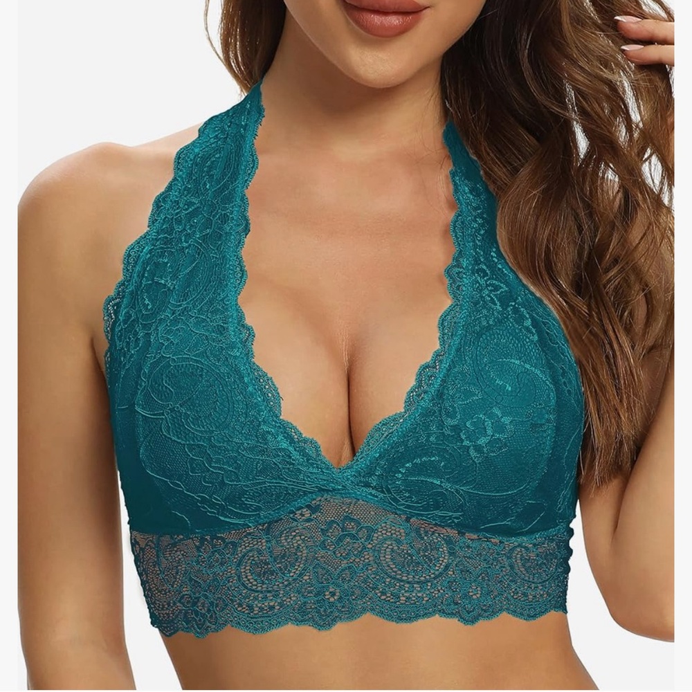 Like New! SHEKINI Women Floral Lace Bralette, Aqua, XL